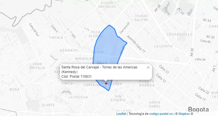 Código Postal Barrio Santa Rosa del Carvajal - Torres de las Americas en Kennedy, Bogotá