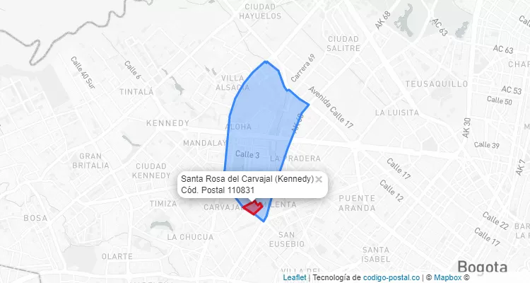 ZIP Code Locality Santa Rosa del Carvajal in Kennedy, Bogotá