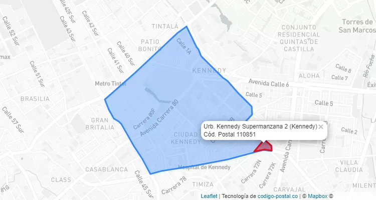 ZIP Code Locality Urb. Kennedy Supermanzana 2 in Kennedy, Bogotá