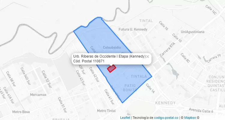 Código Postal Barrio Urb. Riberas de Occidente I Etapa en Kennedy, Bogotá