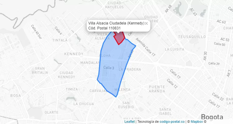 Código Postal Barrio Villa Alsacia Ciudadela en Kennedy, Bogotá