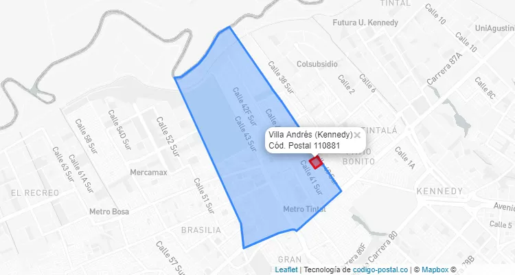 Código Postal Barrio Villa Andrés en Kennedy, Bogotá