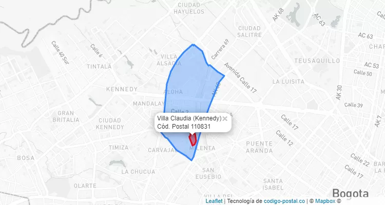 Código Postal Barrio Villa Claudia en Kennedy, Bogotá