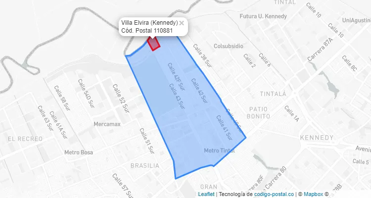 Código Postal Barrio Villa Elvira en Kennedy, Bogotá