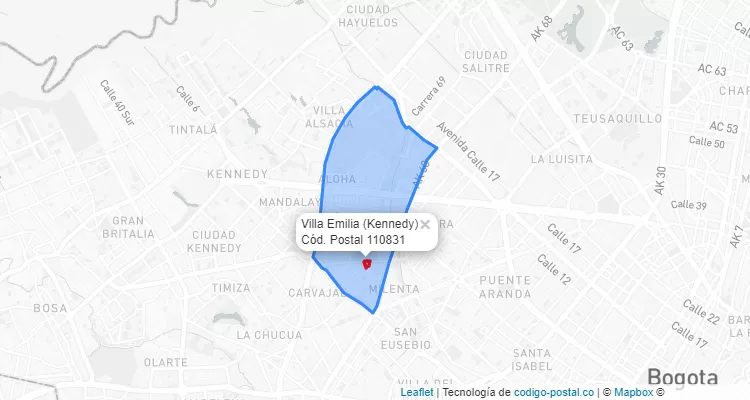 Código Postal Barrio Villa Emilia en Kennedy, Bogotá