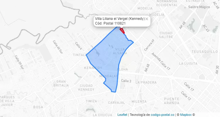 Código Postal Barrio Villa Liliana el Vergel en Kennedy, Bogotá