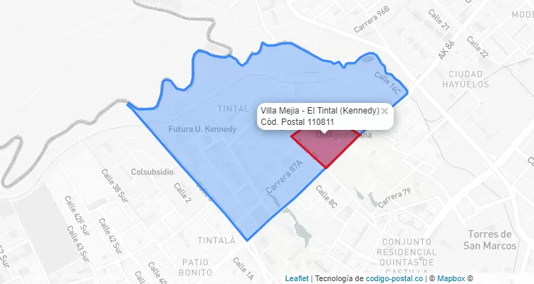ZIP Code Locality Villa Mejia - El Tintal in Kennedy, Bogotá