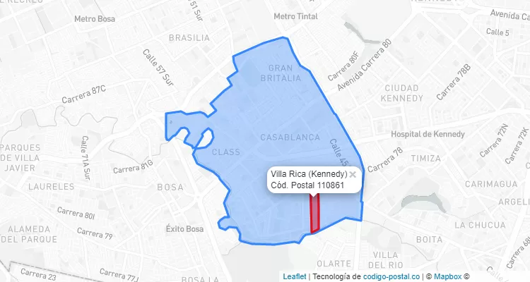 Código Postal Barrio Villa Rica en Kennedy, Bogotá
