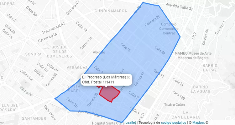 Código Postal Barrio El Progreso en Los Mártires, Bogotá