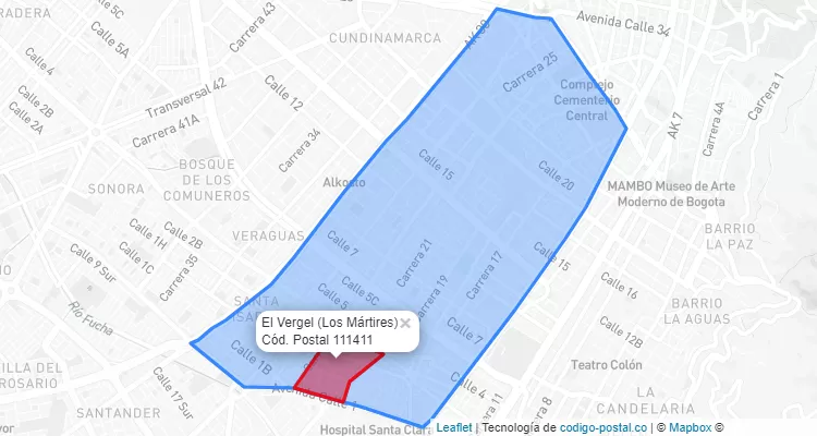 Código Postal Barrio El Vergel  en Los Mártires, Bogotá