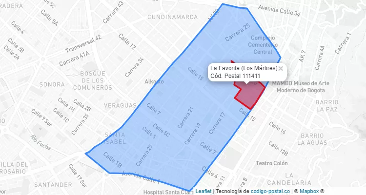Código Postal Barrio La Favorita en Los Mártires, Bogotá