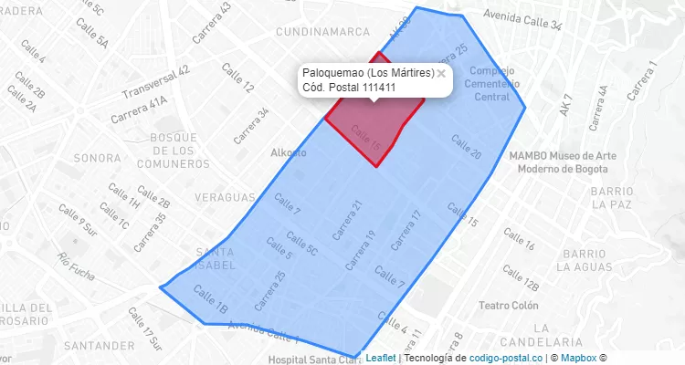 Código Postal Barrio Paloquemao en Los Mártires, Bogotá