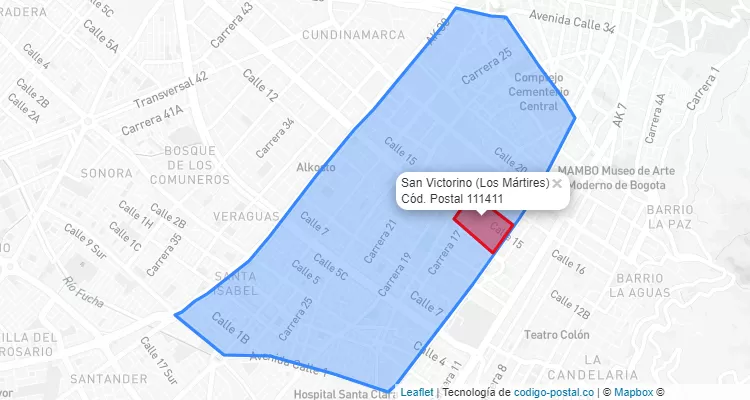 Código Postal Barrio San Victorino en Los Mártires, Bogotá