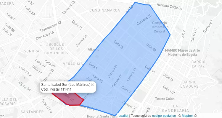Código Postal Barrio Santa Isabel Sur en Los Mártires, Bogotá