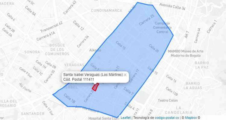 Código Postal Barrio Santa Isabel Veraguas en Los Mártires, Bogotá