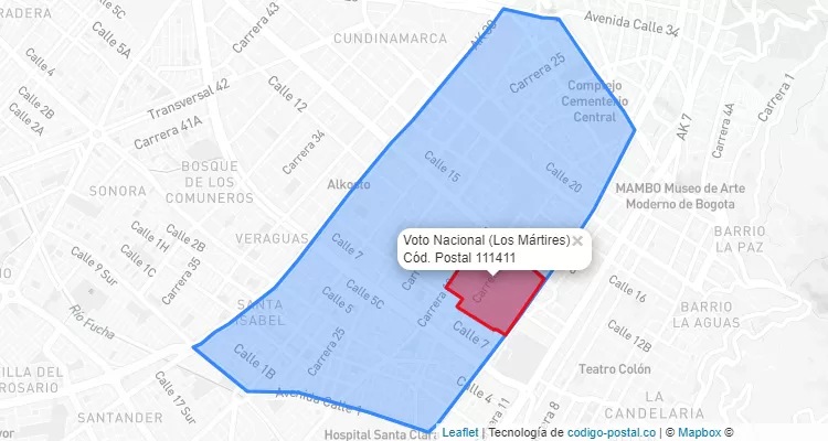 Código Postal Barrio Voto Nacional en Los Mártires, Bogotá