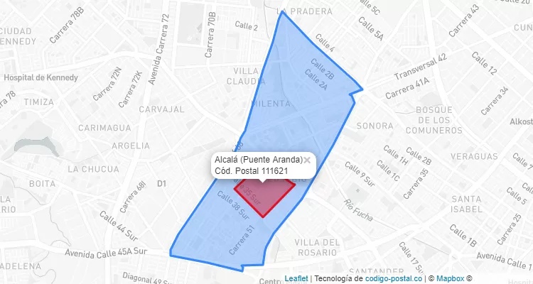Código Postal Barrio Alcalá en Puente Aranda, Bogotá