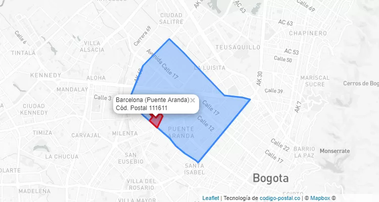 ZIP Code Locality Barcelona in Puente Aranda, Bogotá
