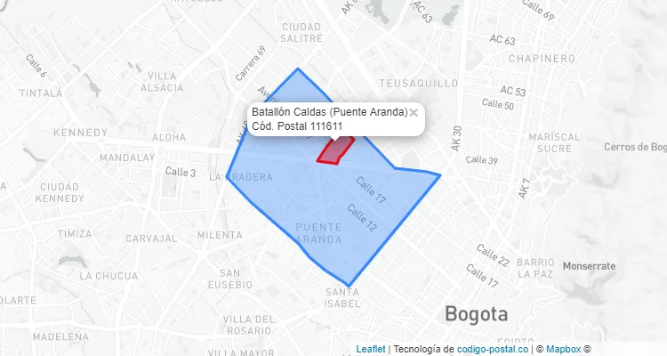 CEP Bairro Batallón Caldas em Puente Aranda, Bogotá