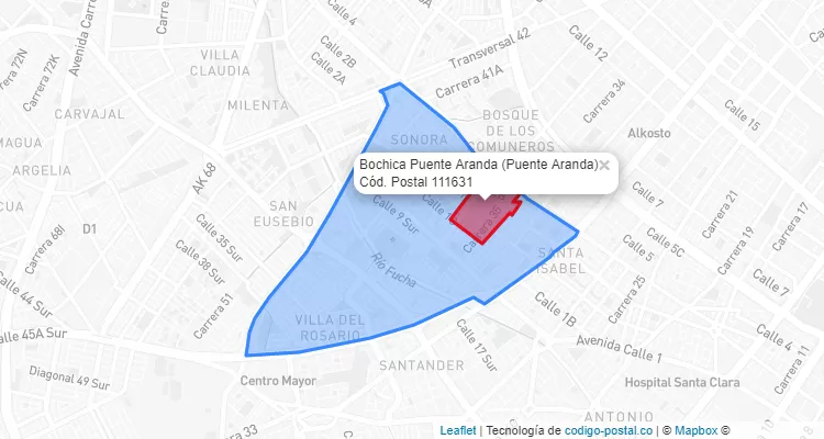 Código Postal Barrio Bochica Puente Aranda en Puente Aranda, Bogotá