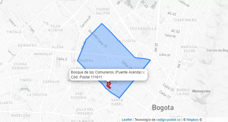Código Postal Barrio Bosque de los Comuneros en Puente Aranda, Bogotá