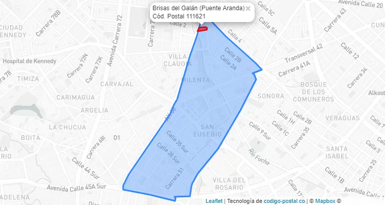 Código Postal Barrio Brisas del Galán en Puente Aranda, Bogotá