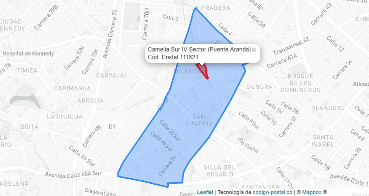 Código Postal Barrio Camelia Sur IV Sector en Puente Aranda, Bogotá