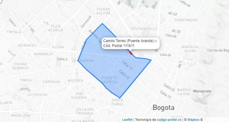 ZIP Code Locality Camilo Torres in Puente Aranda, Bogotá
