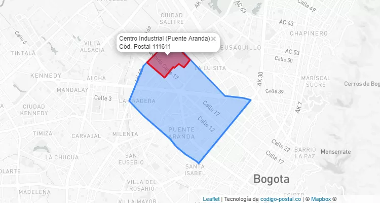 CEP Bairro Centro Industrial em Puente Aranda, Bogotá