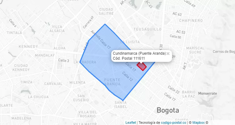 ZIP Code Locality Cundinamarca in Puente Aranda, Bogotá