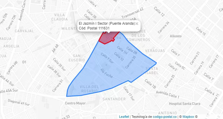 Código Postal Barrio El Jazmín I Sector en Puente Aranda, Bogotá