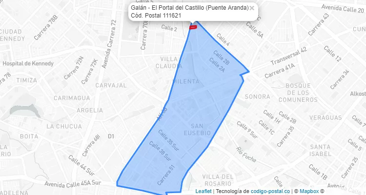 Código Postal Barrio Galán - El Portal del Castillo en Puente Aranda, Bogotá