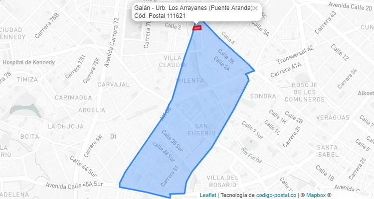 Código Postal Barrio Galán - Urb. Los Arrayanes en Puente Aranda, Bogotá