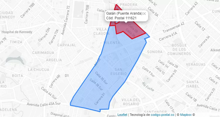 Código Postal Barrio Galán en Puente Aranda, Bogotá