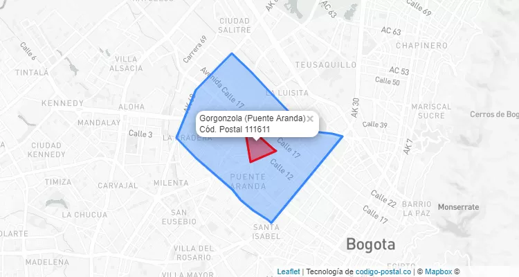 CEP Bairro Gorgonzola em Puente Aranda, Bogotá
