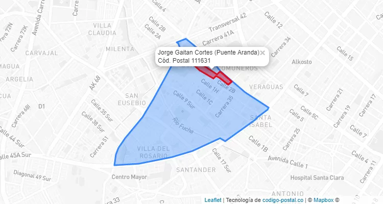 Código Postal Barrio Jorge Gaitan Cortes en Puente Aranda, Bogotá