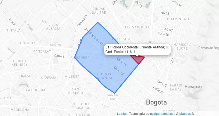 CEP Bairro La Florida Occidental em Puente Aranda, Bogotá