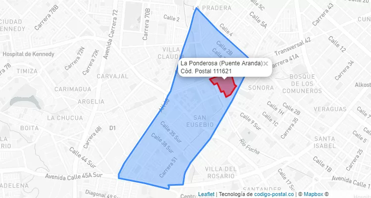 Código Postal Barrio La Ponderosa en Puente Aranda, Bogotá