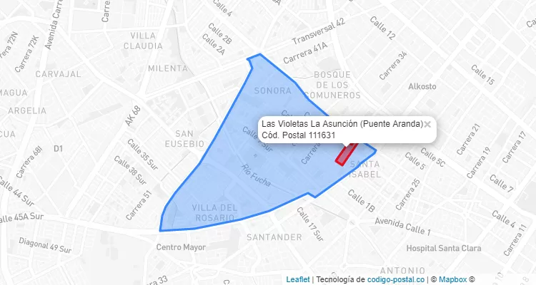 Código Postal Barrio Las Violetas La Asunción en Puente Aranda, Bogotá
