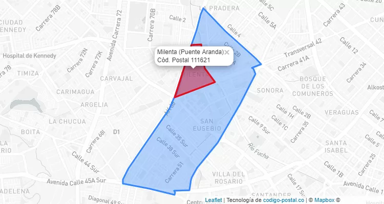 Código Postal Barrio Milenta en Puente Aranda, Bogotá