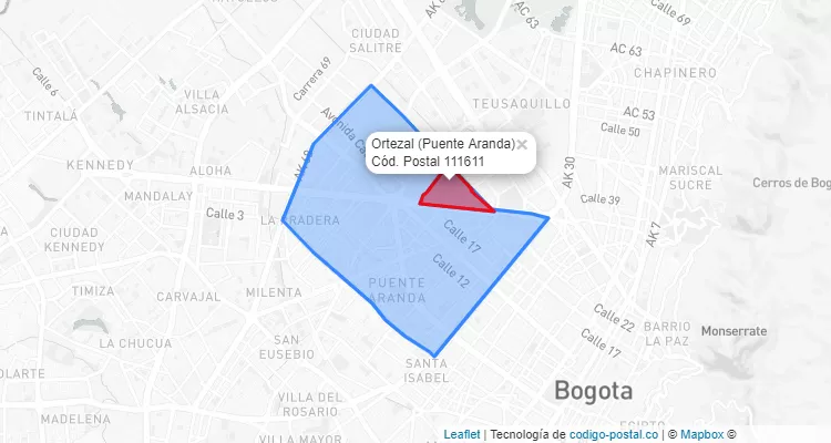 CEP Bairro Ortezal em Puente Aranda, Bogotá