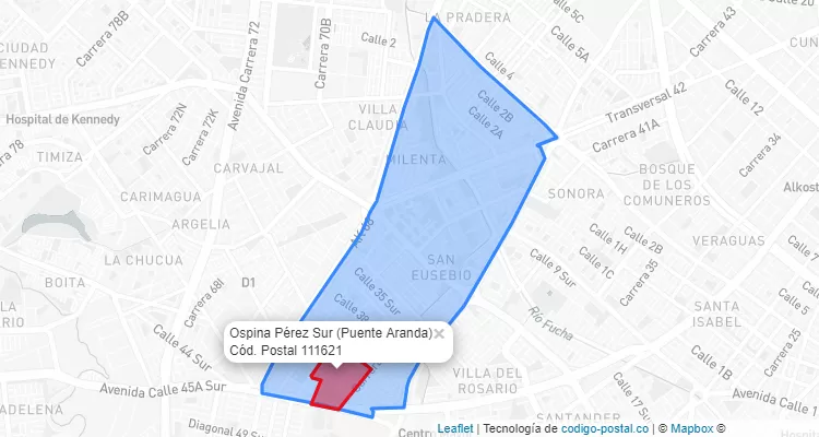 Código Postal Barrio Ospina Pérez Sur en Puente Aranda, Bogotá