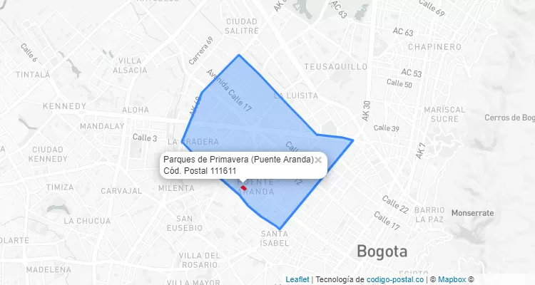 ZIP Code Locality Parques de Primavera in Puente Aranda, Bogotá