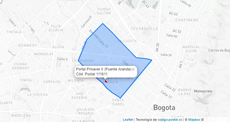 Código Postal Barrio Portal Privaver II en Puente Aranda, Bogotá