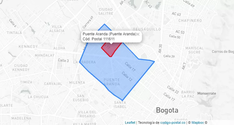 Código Postal Barrio Puente Aranda en Puente Aranda, Bogotá