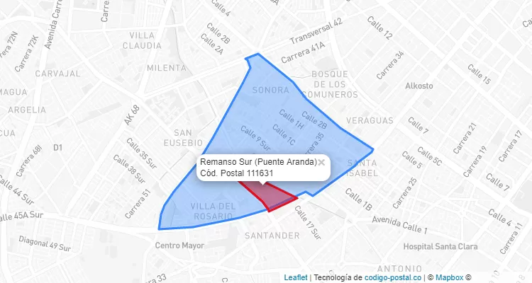 CEP Bairro Remanso Sur em Puente Aranda, Bogotá