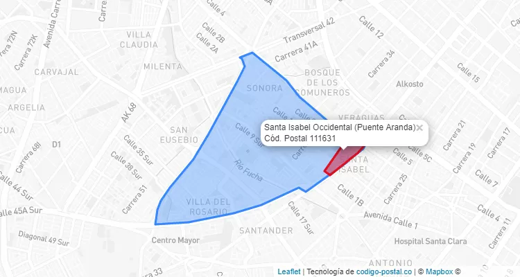 CEP Bairro Santa Isabel Occidental em Puente Aranda, Bogotá