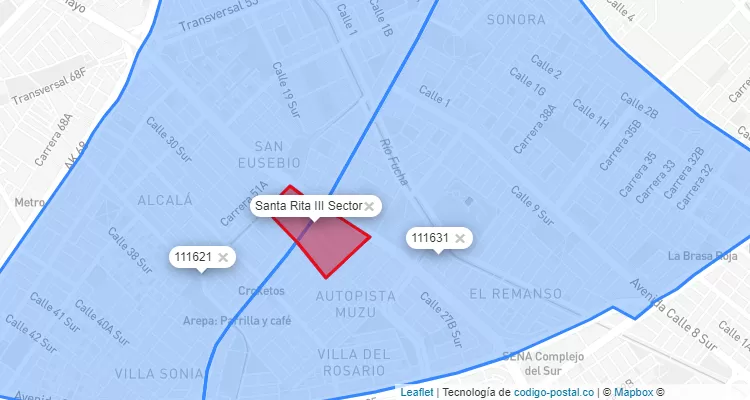 Código Postal Barrio Santa Rita III Sector en Puente Aranda, Bogotá