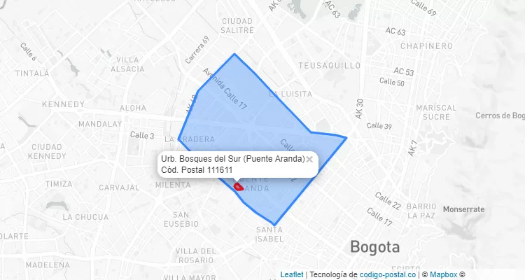Código Postal Barrio Urb. Bosques del Sur en Puente Aranda, Bogotá