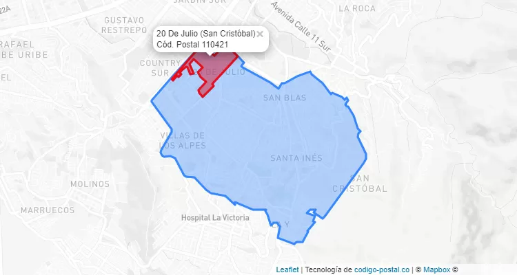CEP Bairro 20 De Julio em San Cristóbal, Bogotá